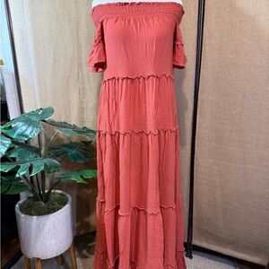 Forever 21 Off-Shoulder Ruffle Maxi Dress - Rust Small Size